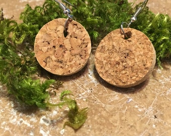 Cork earrings, dangle and drop, everyday wear, cork crafts, unique gifts under 10