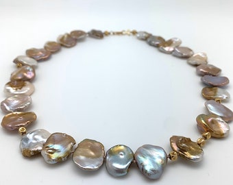 Flat Golden Keshi Pearl Strand