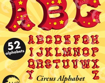 Circus alphabet, Circus letters with stars, circus fonts, clipart, commercial use, instant download AMB-1161