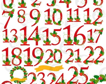 Christmas Advent Calendar Numbers 1-25 Iron-On Fabric Glitter Sticker 1/" 2/" Math