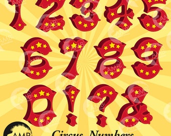 Circus Numbers Clipart, Circus numbers with stars, Circus fonts clipart, Carnival Numbers, commercial use, AMB-1035