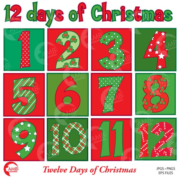 Christmas Numbers Clipart Twelve Days of Christmas Christmas Etsy