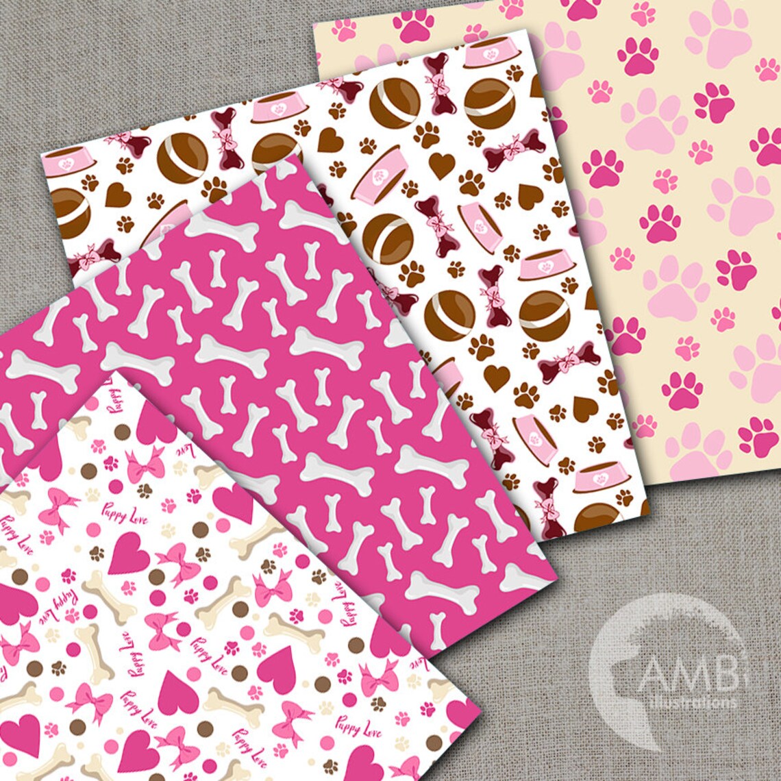 Puppy Dog Papers Dog digital papers Pink Puppy Papers Paws Etsy
