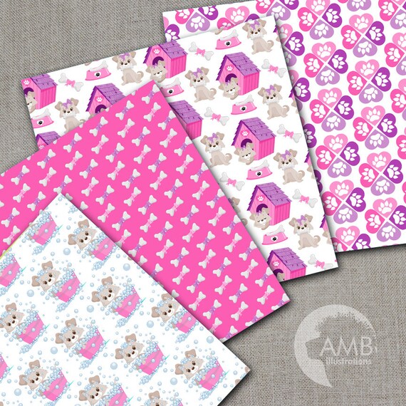 Download Combo Puppy Dog Clipart And Digital Papers Pack Girly Etsy PSD Mockup Templates