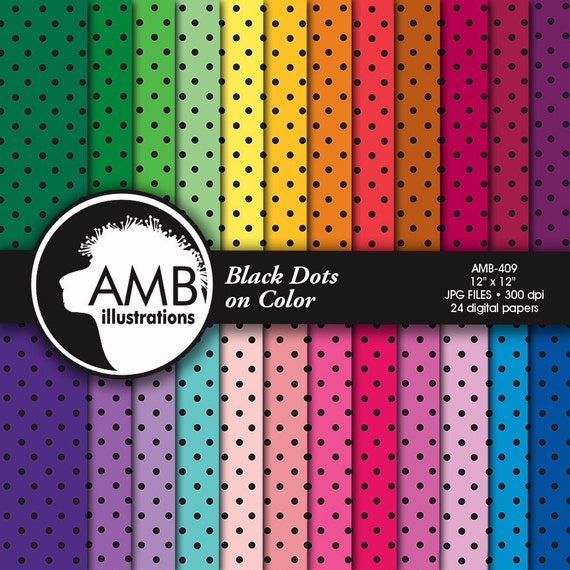 Black Dots digital paper, black polka dots, black dots on Color Backgrounds, commercial use, scrapbook, AMB-409 Il_570xn