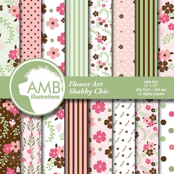 Shabby chic papers, Floral Digital Papers, floral backgrounds, Wedding paper, floral pattern, country chic, comm-use, AMB-852 Il_570xn