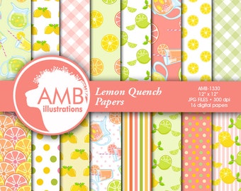Pink Lemonade Digital Papers, lemon paper, Lemonade paper, Picnic Paper, lemon theme, for your projects, AMB-1330