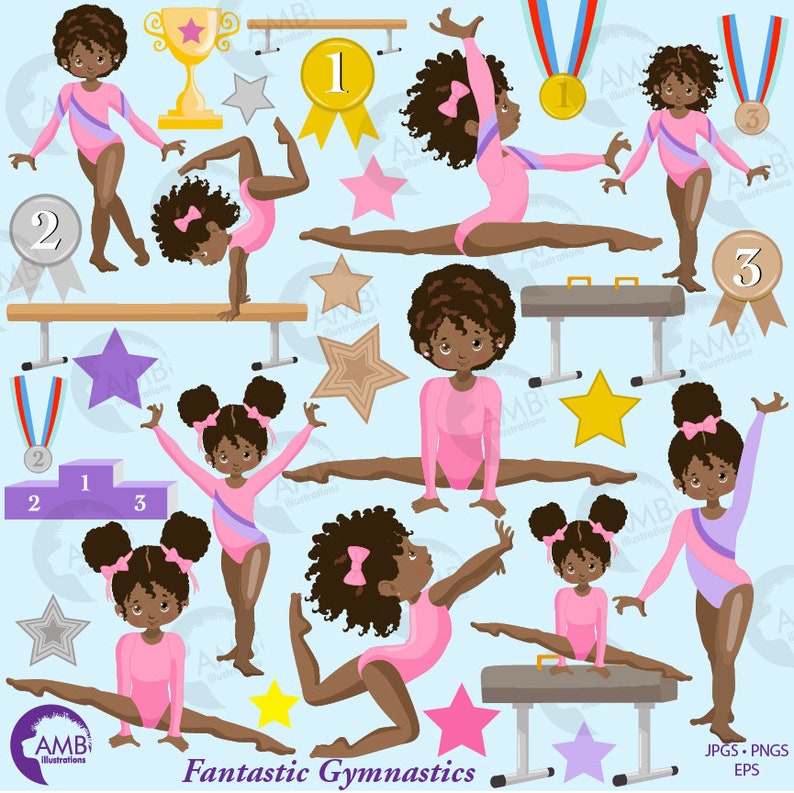 Gymnastic Girls Clipart Gymnast Mini Bundle African American | Etsy