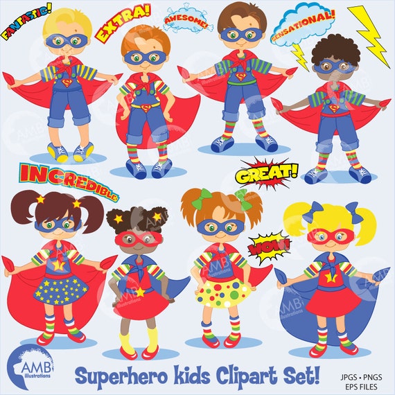 Superhero Clipart Super Girl And Super Boy Clipart Comic Etsy