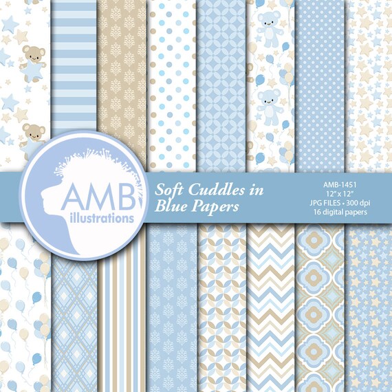 Baby Boy Digital Papers, Nursery papers, Baby Boy Shower, Teddy Bear backgorunds, It's a Boy Scrapbook, Comm. Use, AMB-1451 Il_570xn