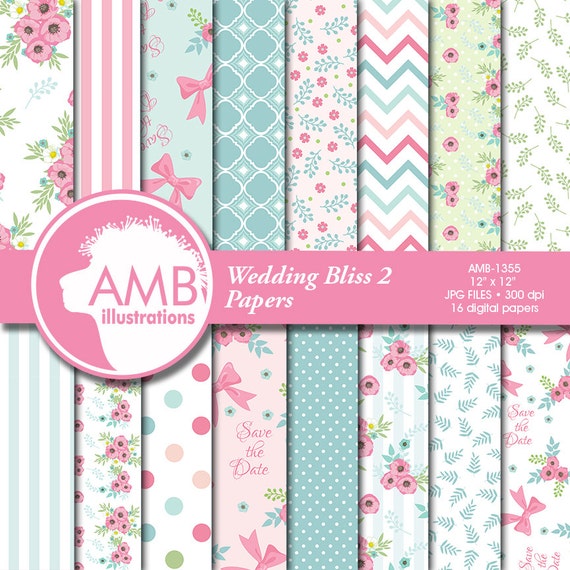 Floral Digital Papers, Wedding Digital papers, Shabby chic papers, Scrapbook papers, Floral Digital Backgrounds, AMB-1355 Il_570xn