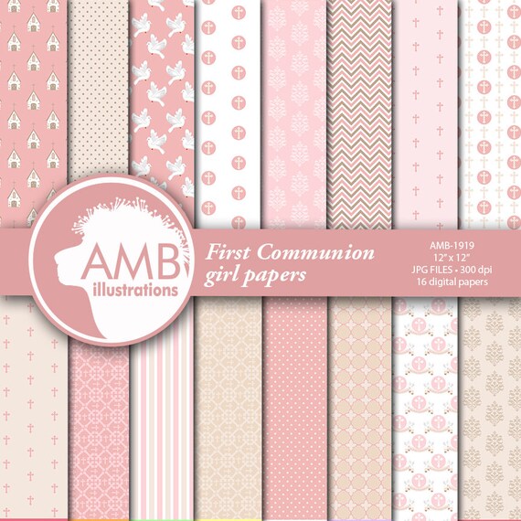 Christian Digital Papers, Girl First Communion Papers, Church Digital Paper, Religious paper, Comm.Use, AMB-1919 Il_570xn