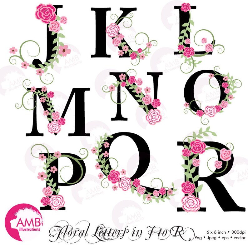 Floral Alphabet Cliparts Blumen Clipart Buchstaben J bis R | Etsy Floral Alphabet Cliparts Blumen Clipart Buchstaben J bis R | Etsy