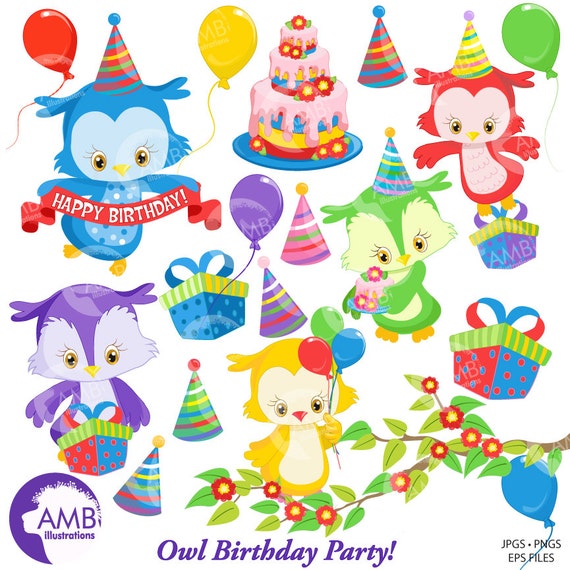 Commercial Use Birthday Owl clipart Owl party Clipart Birthday Party Clipart Owl clipart AMB-1186 Birthday Clipart
