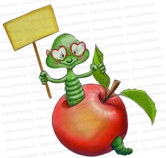 School Clipart Apple Clipart Thank You Clipart Worm Etsy