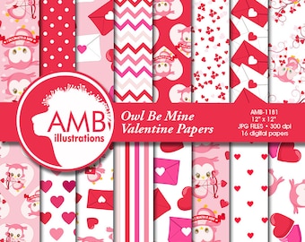 Valentine Digital Papers, Heart Digital Papers, Valentines Day Papers, Commercial Use, Scrapbook, Backgrounds, AMB-1181