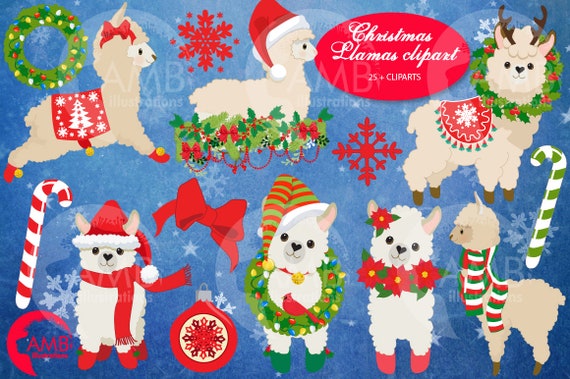 Llama Clip Art, Lovely Christmas Llama clipart, Alpaca clipart for scrapbooking, Christmas clipart, AMB-2694 Il_570xn