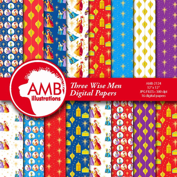 Christmas Clipart, Three Wise men papers, Three Kings scrapbooking paper, Nativity scene clipart, Three Magi papers, AMB-2124 Il_570xn