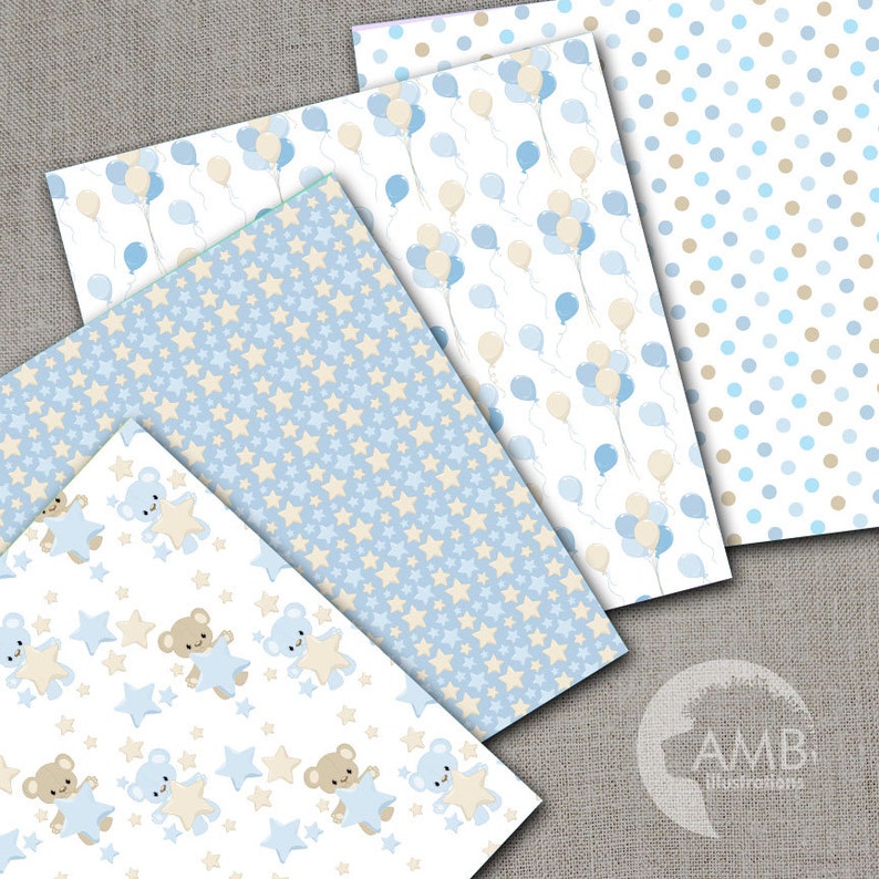 Baby Boy Digital Papers Nursery Papers Baby Boy Shower Etsy