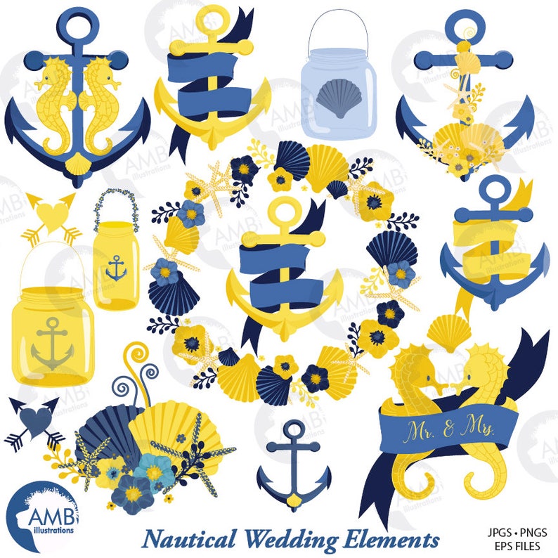 Nautical Clipart Coastal Clipart Wedding Clip Art Beach Etsy
