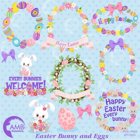 Easter Clipart, Tags Clipart, Easter Frames Clipart, Easter Bunny Clipart, Easter Egg Clip Art, Wreaths Clipart, Commercial Use, AMB-1170 Il_570xn