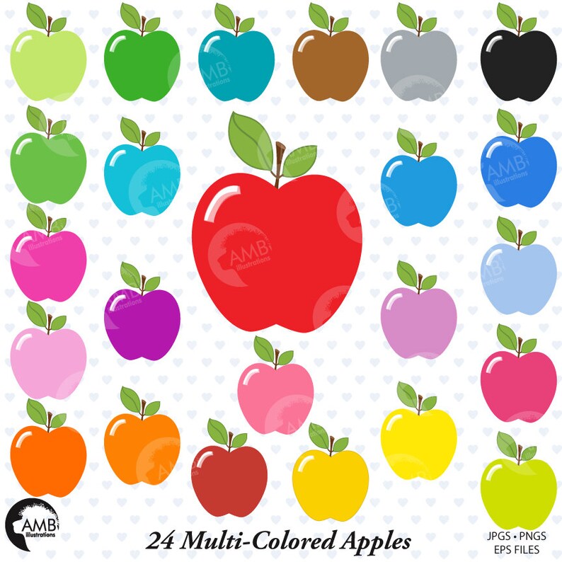 Apple Clipart Apples Clip Art Multi-colored Apples Solid | Etsy