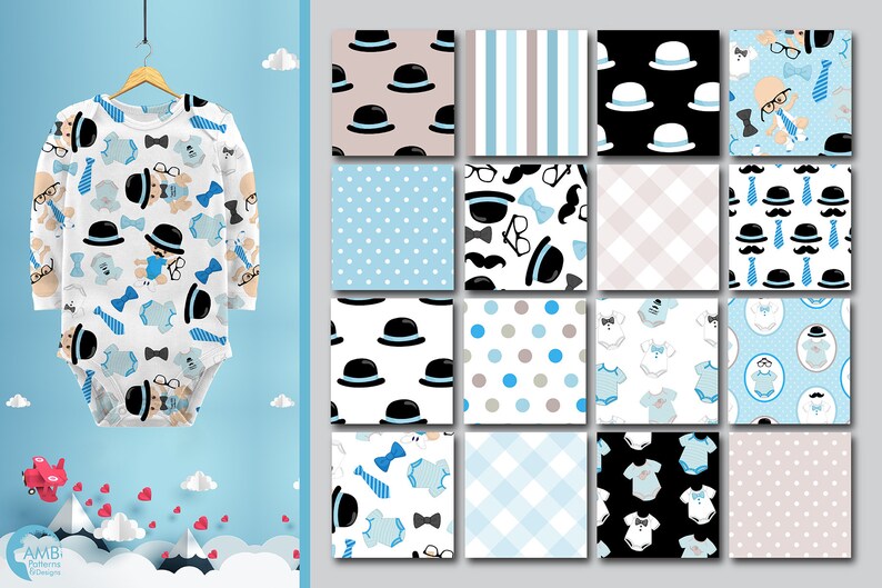 Baby Boy Digital Papers Baby Shower Paper Nursery Boy Paper Etsy