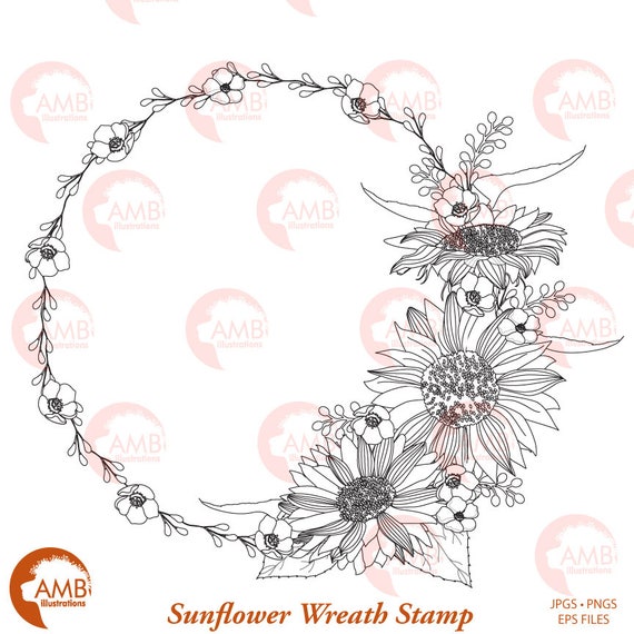 sunflower wreath stamp wreath digi stamps sunflower wreath