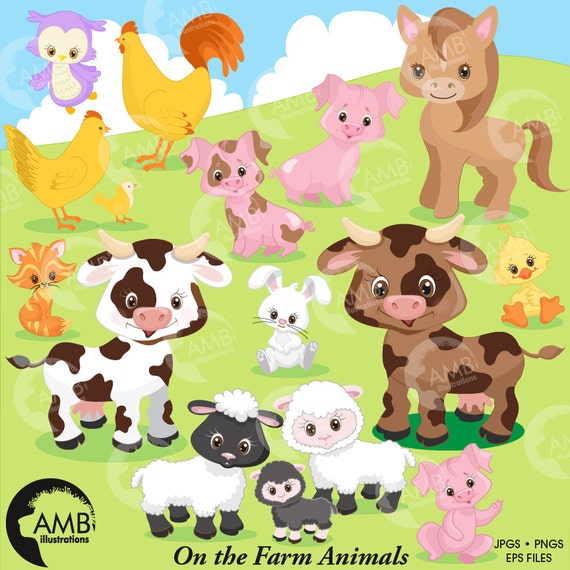 Farm clipart, farm animals clipart, farm digital clipart, sheep clipart, barn clipart, cow clipart, sheep clipart, rooster clipart, AMB-1492 Il_570xn
