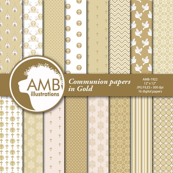Christian Digital Papers, Boy or Girl First Communion Papers, Gold papers, Church, Gold Religious paper, Comm-Use, AMB-1922 Il_570xn