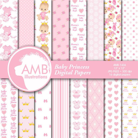 Baby girl digital papers, Baby shower paper, nursery girl paper, onesies paper, baby girl birthday papers, baby princess, AMB-1436 Il_570xn