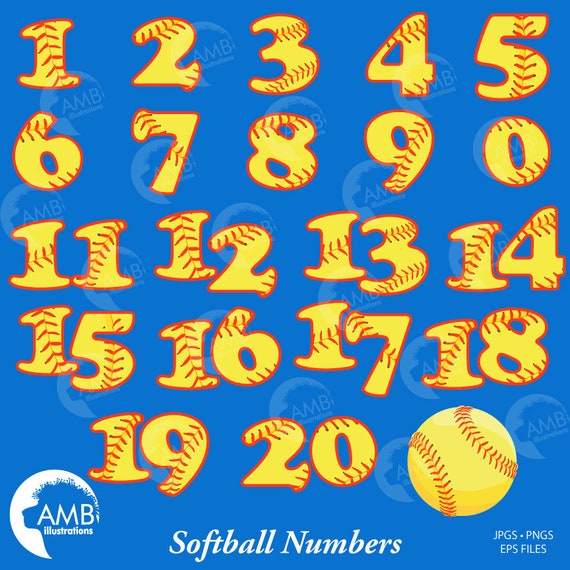 Softball Numbers Clipart, Team Numbers, Sports Clipart, Commercial Use, AMB-820 Il_570xn