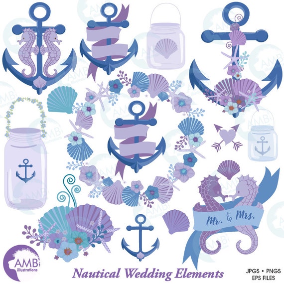 Nautical Clipart Shabby Chic Beach Wedding Clip Art Nautical Wedding Clipart Anchor Floral Clipart Commercial Use Amb 1386