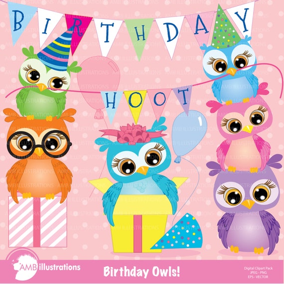 Commercial Use Birthday Owl clipart Owl party Clipart Birthday Party Clipart Owl clipart AMB-1186 Birthday Clipart