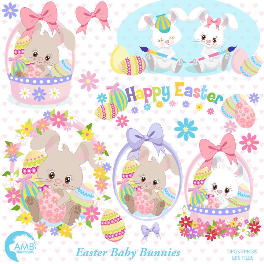 Easter Clipart, Bunny Clipart, Easter Basket Clipart, Easter Bunny Cl…