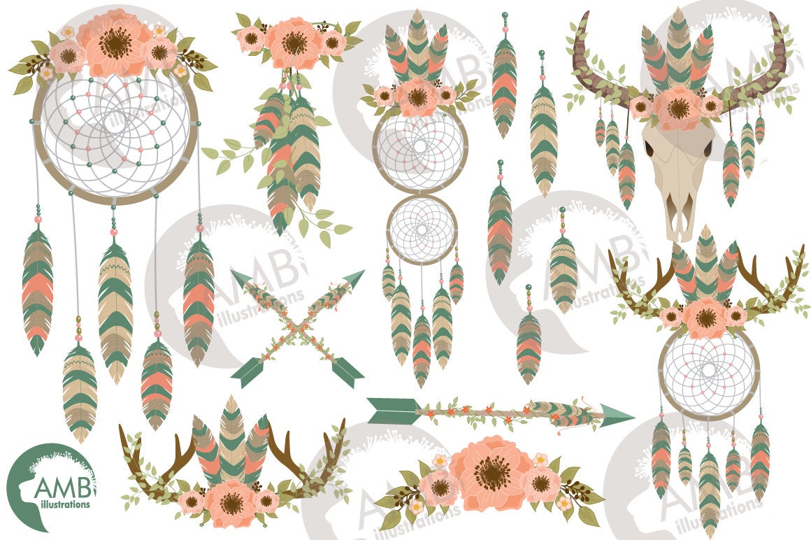Tribal clipart Boho clipart Antlers clipart Dreamcatcher | Etsy