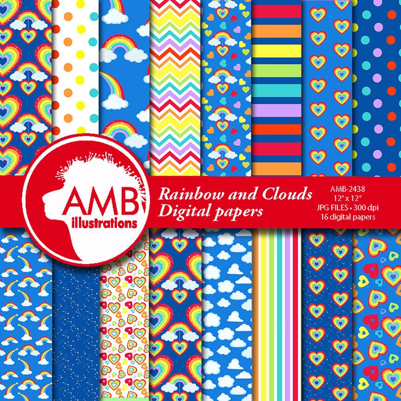 Rainbow Digital Papers Magical Rainbow Scrapbook Papers | Etsy