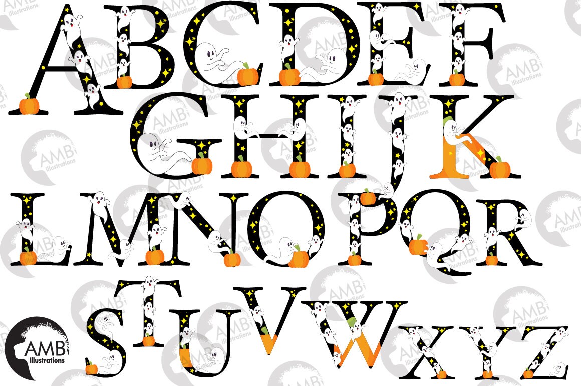 Ghost alphabet Halloween letters Spooky alphabet clipart | Etsy