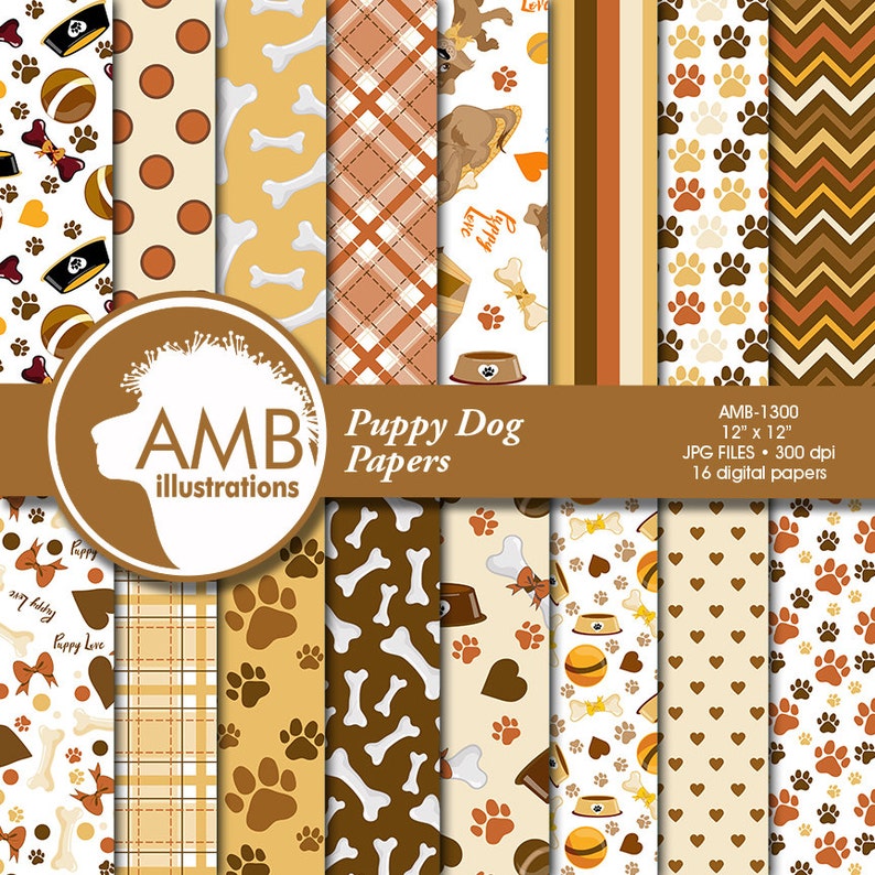Puppy Dog Digital Papers Dog digital backgrounds Paws image 1