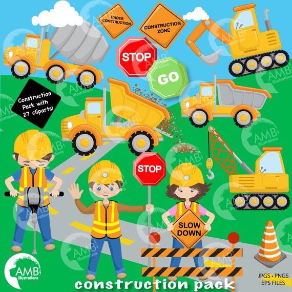 Construction Clipart, Cars Clipart, Dump truck, Construction Boy, Construction Girl, Truck Clipart, Commercial Use, AMB-1171 Il_570xn