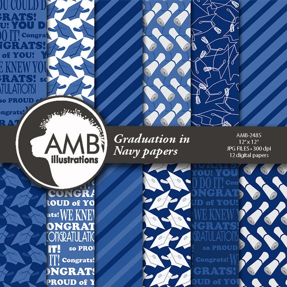 Graduation digital papers, Grad papers, Graduation scrapbook papers, commercial use, navy Graduation papers AMB-2485 Il_570xn