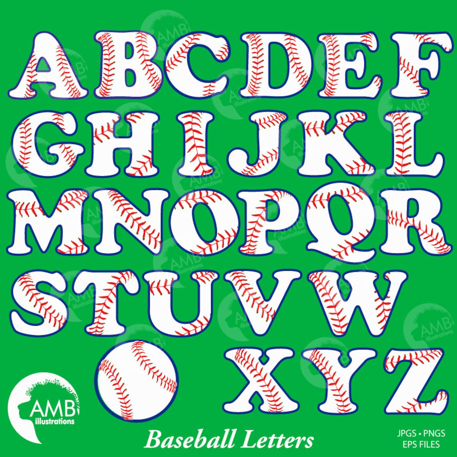 Baseball Letters Clipart Sports Clipart Baseball Alphabet Etsy