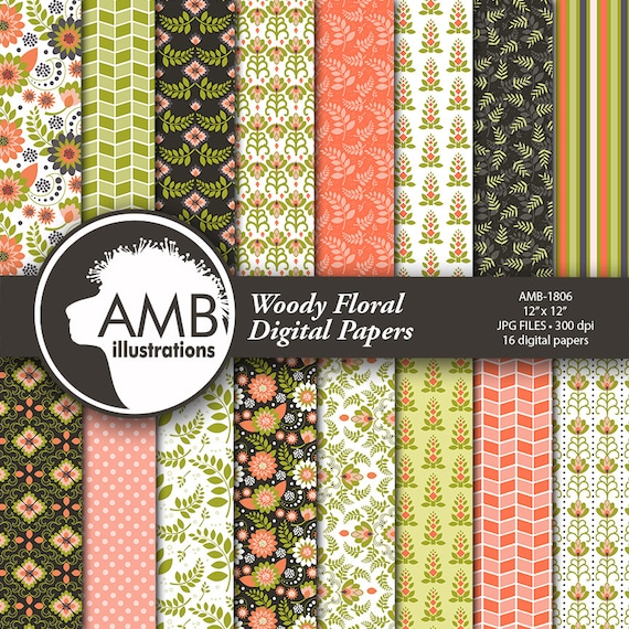 Floral Digital Papers, Shabby chic papers, vintage flowers, digital papers, pink floral pattern, country chic, AMB-1806 Il_570xn