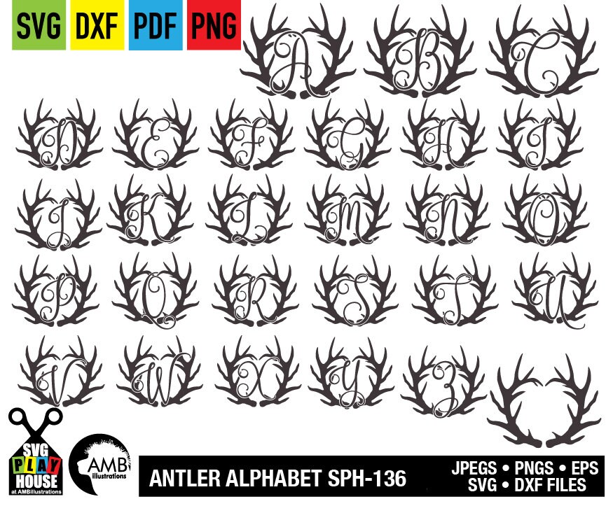 Download Antler Monogram Antler alphabet svg png dxf Cut Files for ...