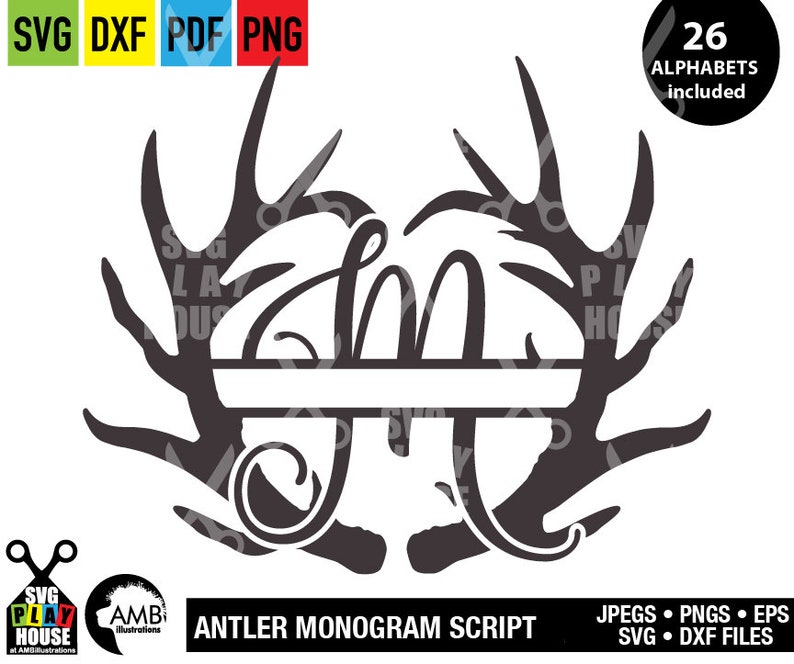 Download Antlers Script Monogram svg dxf png Cut Files for Cricut ...