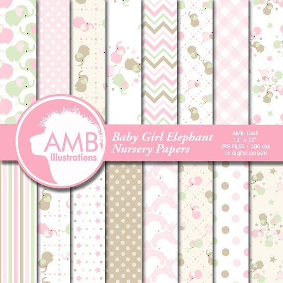 Nursery digital papers, Baby papers, Newborn papers, Nursery Pastel papers, Elephant papers, commercial use, AMB-1368 Il_570xn