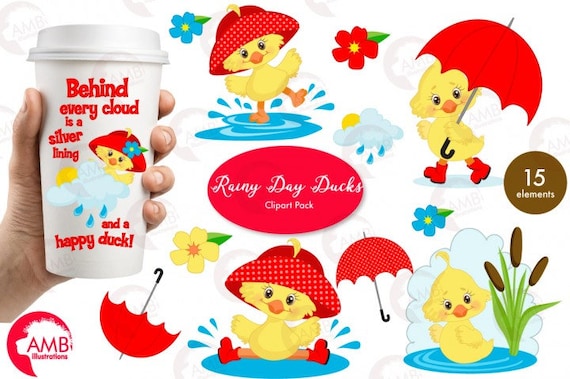Duck Clipart, Umbrella Clipart, Spring Clipart, April Showers Clipart, Rainy Day clipart, Cute duck clipart, Commercial Use AMB-1823 Il_570xn