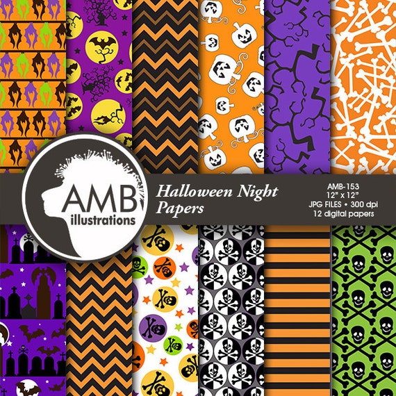Halloween Digital papers, Pumpkin Papers, Halloween backgrounds, Bats and Cemetery patterns, Comm-Use, AMB-153 Il_570xn