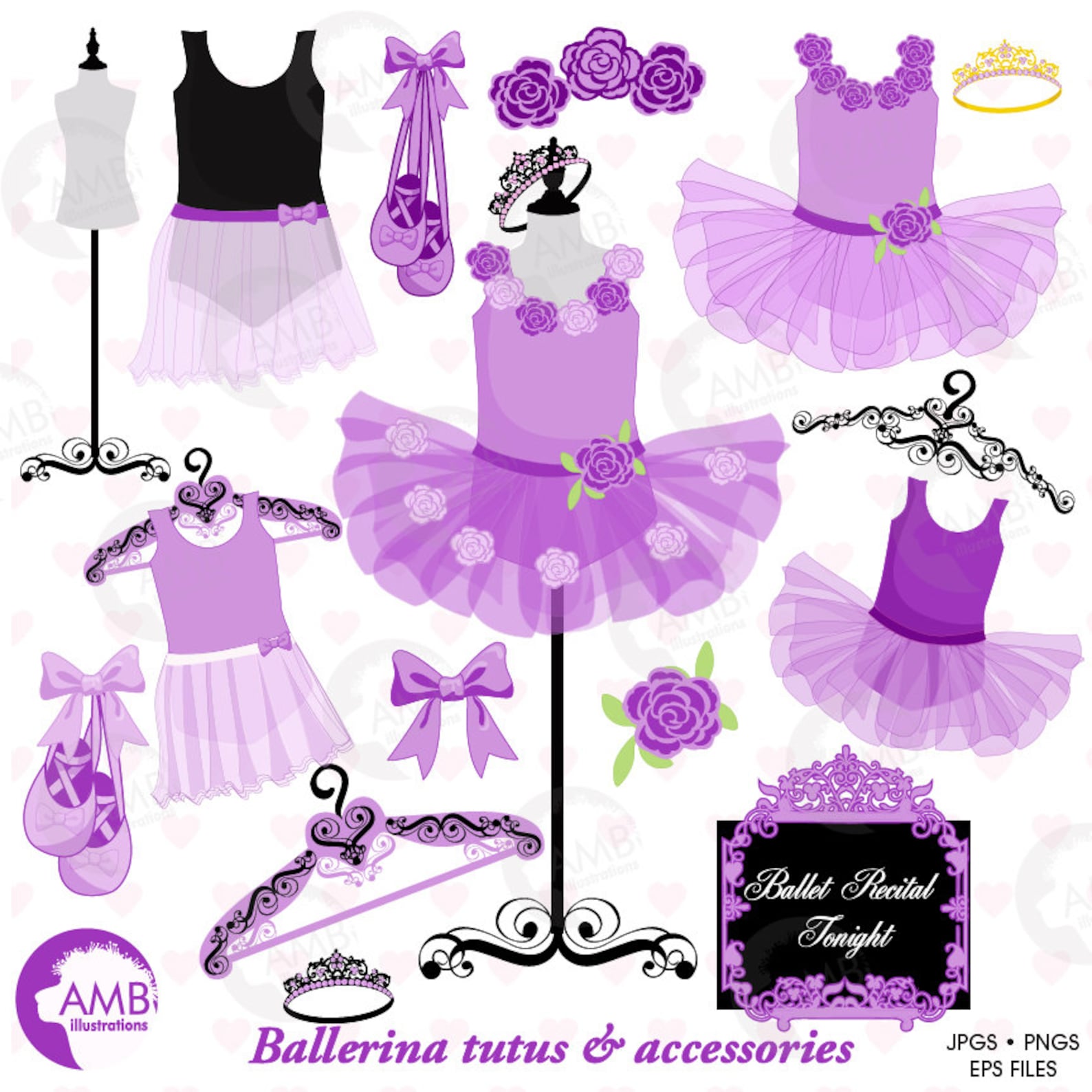 ballet clipart, ballerina clipart, ballerina tutus, lavender ballet costumes, for invites and scrapbooking, commercial use, amb-
