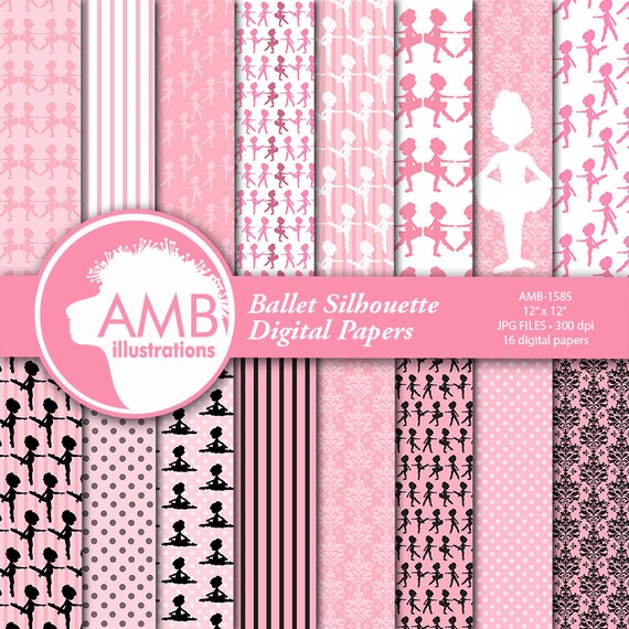 Ballet silhouette digital papers, Ballerina scrapbook papers, Ballet silhouettes paper, Ballerina papers, Ballet papers, AMB-1585 Il_570xn